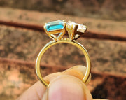 Toi Et Moi Gold Ring / Pear & Aquamarine Emerald Ring / Two Stone Ring /  2 Stone Aquamarine Engagement Ring / Women Wedding Ring