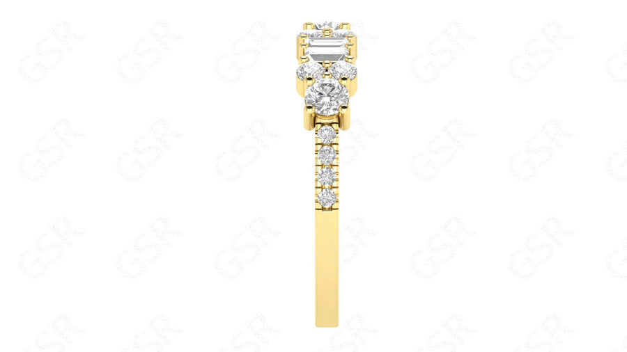 Dazzling Moissanite Cluster Anniversary Ring in Silver and Gold: A Baguette Stackable Beauty for Minimalist Elegance and Memorable Celebrations