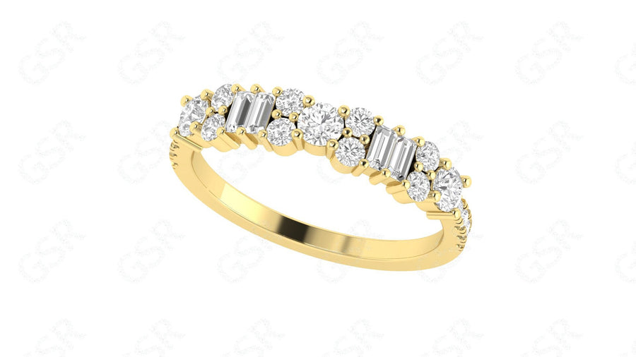 Dazzling Moissanite Cluster Anniversary Ring in Silver and Gold: A Baguette Stackable Beauty for Minimalist Elegance and Memorable Celebrations
