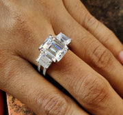 3 stone Engagement Ring / Emerald Cut Three Stone Ring / Large stone Ring / Anniversary Gift / Sterling Silver Ring / Rings for Women