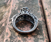 2 Ct Unique Gothic Skull Round Floral Vintage Engagement Ring, Black Man Made Diamond, Sterling silver, Nature Inspired Wedding Women Ring