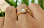 Chic Open Cuff Moissanite Ring – A Pear-Shaped Halo in Silver and Gold