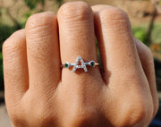 Cherish Moments with a Personalized Initial Birthstone Ring – Perfect for Mom and Women. Admire the Beauty of a Silver and Gold Dainty Gemstone Ring with an Adjustable Letter Design