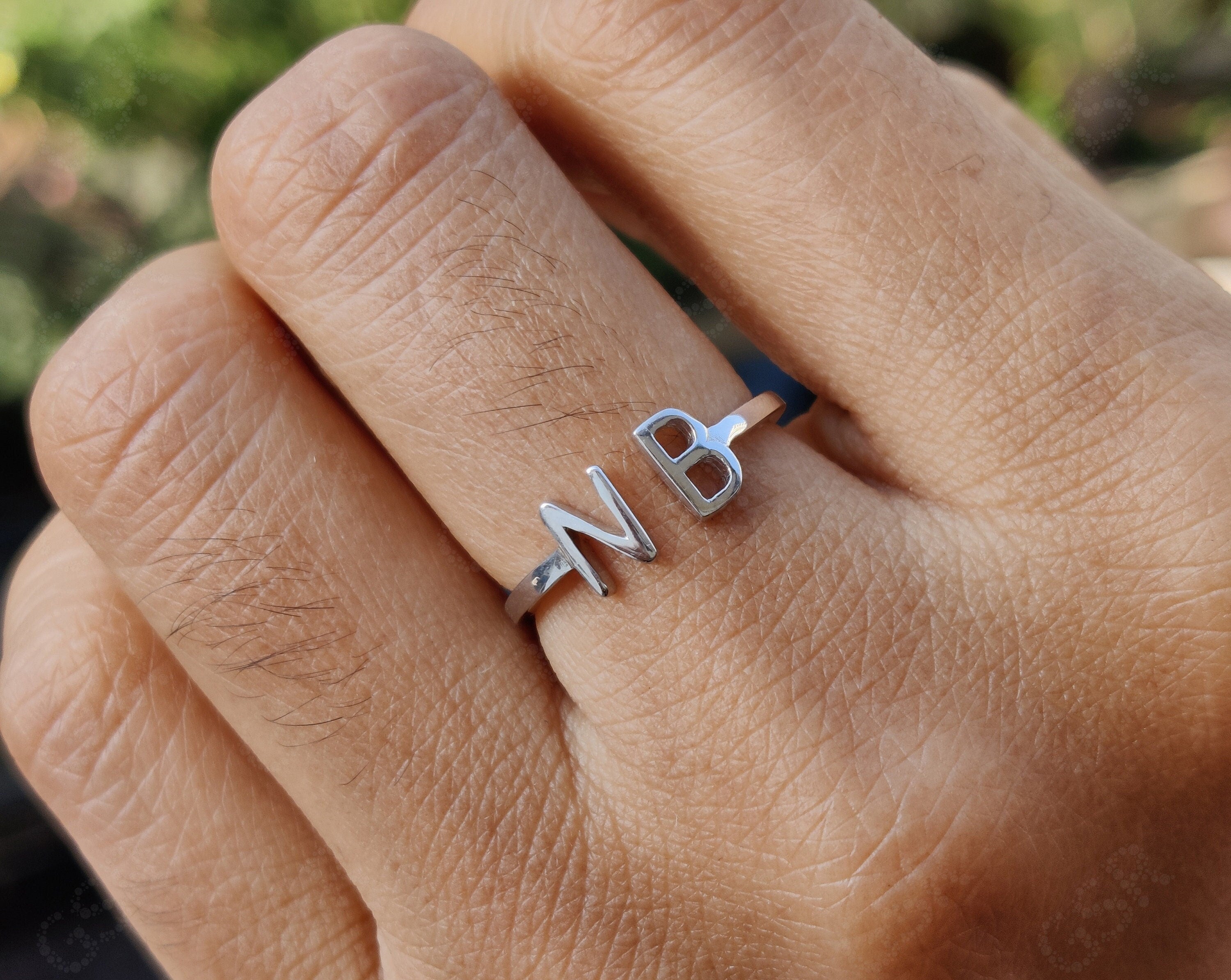 Personalized Adjustable Open Cuff Ring - Custom Initial Stackable Ring - Personalized Birthday Gifts - Silver and Gold Dainty Letter Ring