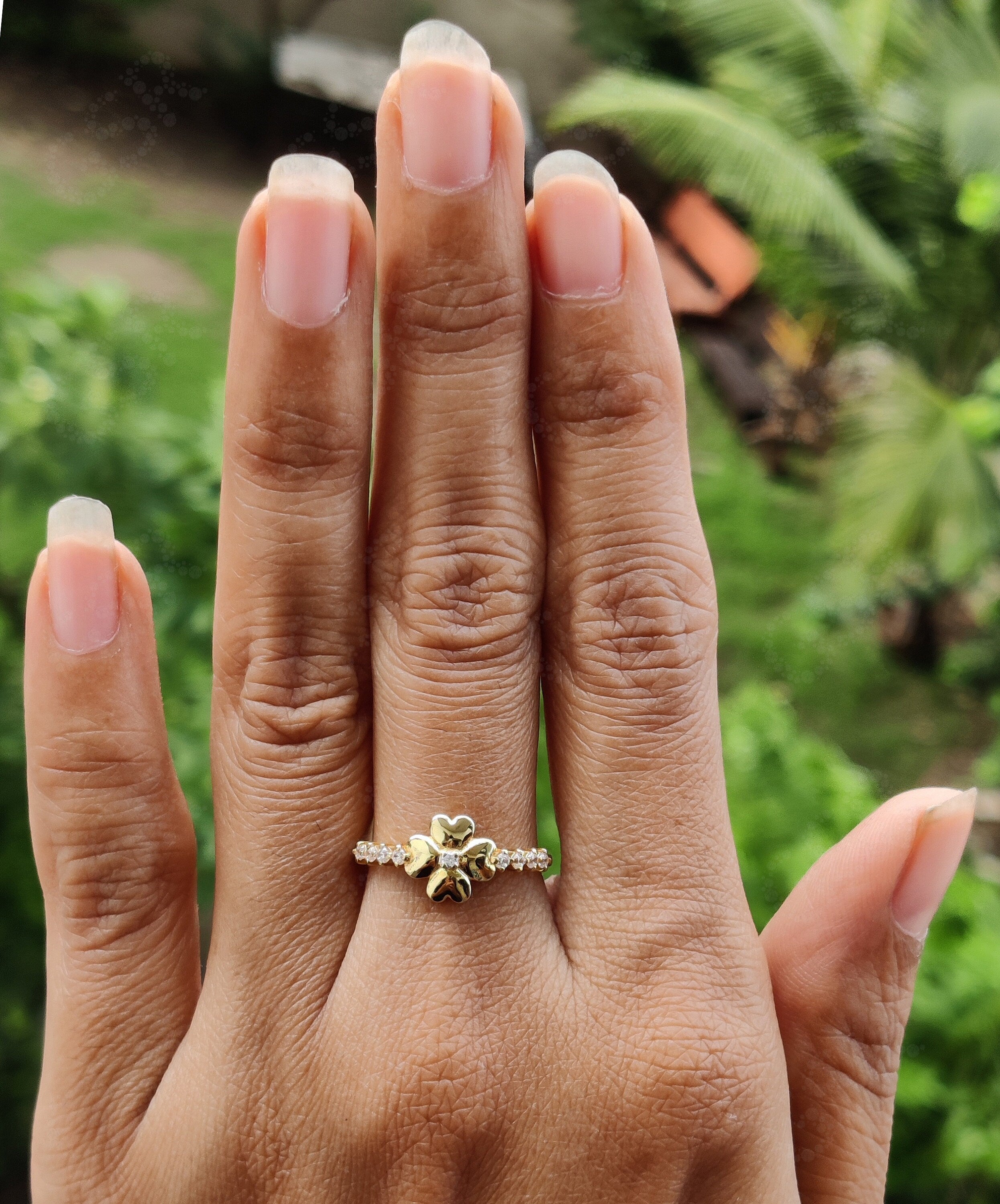 Nature-Inspired Floral Moissanite Ring in Silver and Gold - Dainty Stackable Ring, Ideal for Weddings, Promises, and Anniversaries