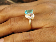 Toi Et Moi Gold Ring / Pear & Aquamarine Emerald Ring / Two Stone Ring /  2 Stone Aquamarine Engagement Ring / Women Wedding Ring