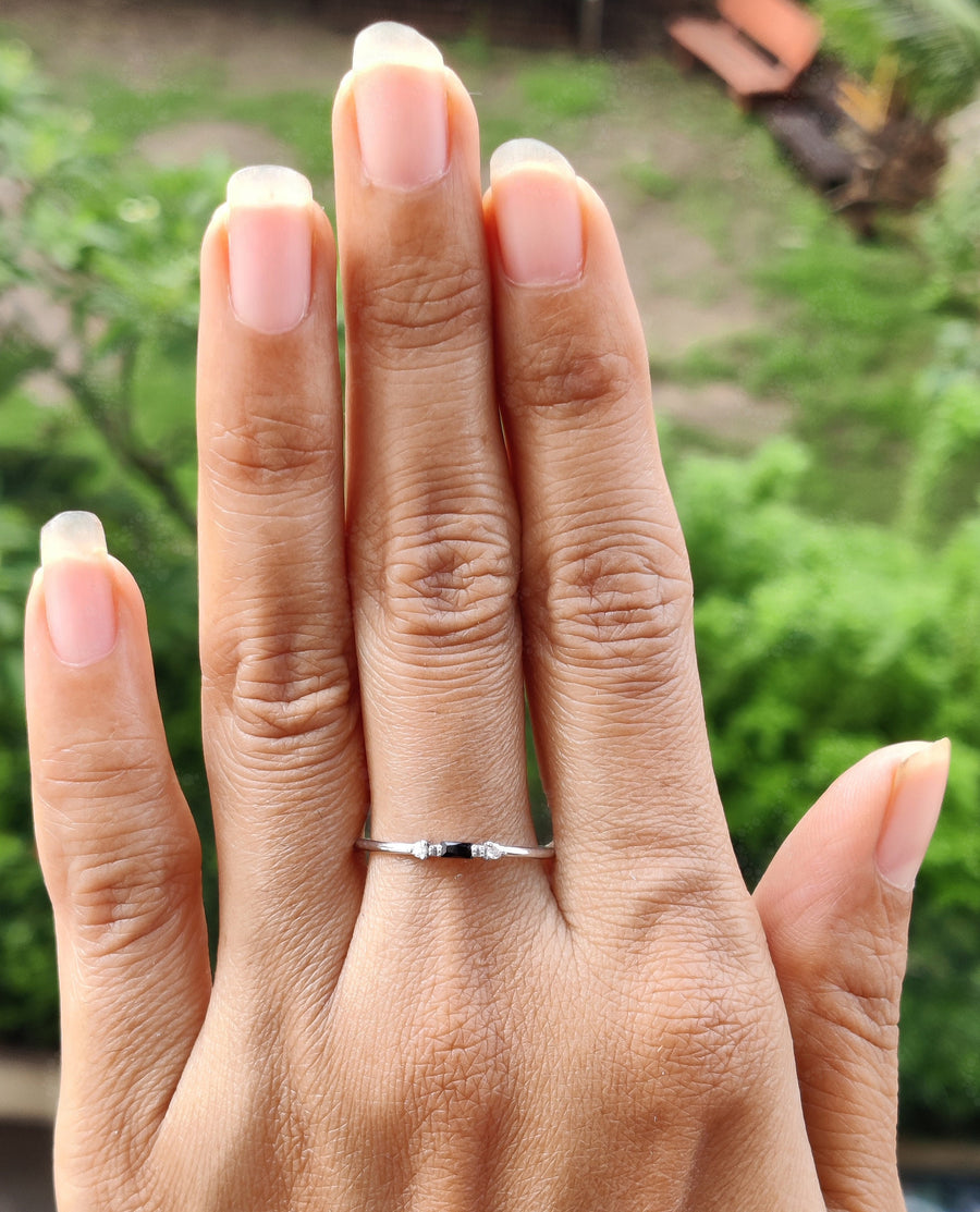 Timeless Beauty: Black Baguette Diamond Stacking Ring - A Minimalist Diamond Birthstone Ring for Women