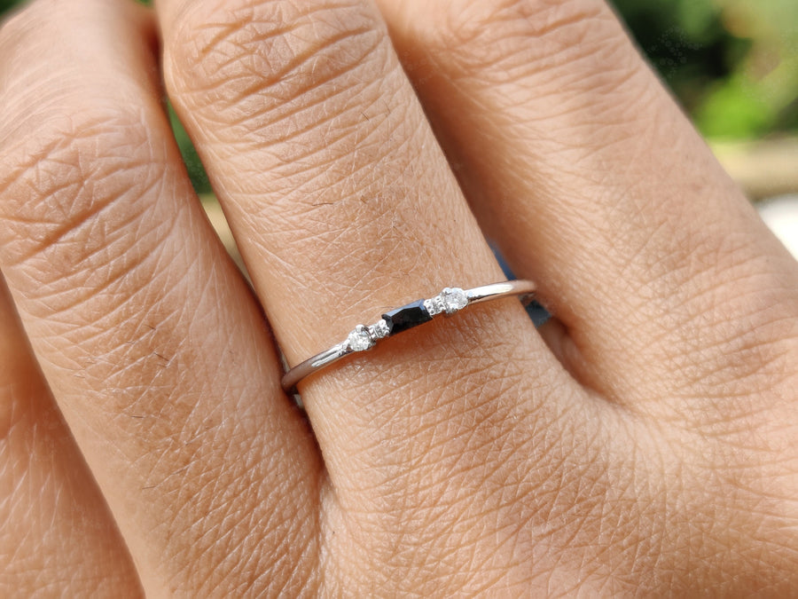 Timeless Beauty: Black Baguette Diamond Stacking Ring - A Minimalist Diamond Birthstone Ring for Women