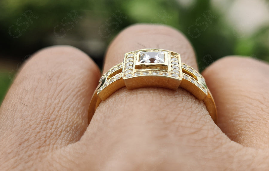 Square Shape Moissanite Halo Engagement Ring - Unique Silver and Gold Anniversary Ring - Elegant Wedding Ring For Women - Perfect Gift For Her