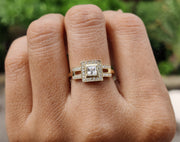 Square Shape Moissanite Halo Engagement Ring - Unique Silver and Gold Anniversary Ring - Elegant Wedding Ring For Women - Perfect Gift For Her