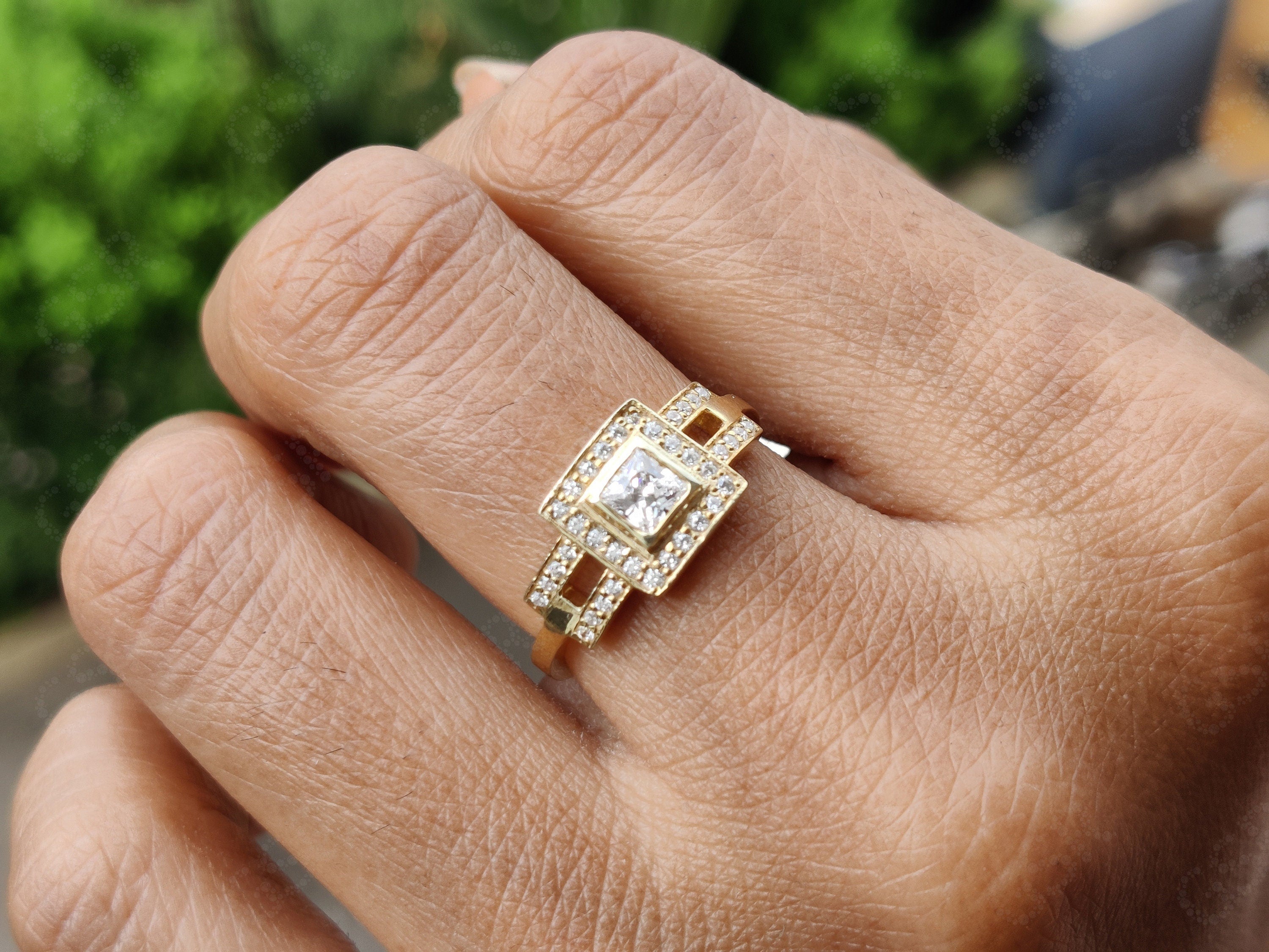 Square Shape Moissanite Halo Engagement Ring - Unique Silver and Gold Anniversary Ring - Elegant Wedding Ring For Women - Perfect Gift For Her