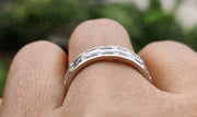 Baguette Moissanite Eternity Ring - 2 Row Silver and Gold Minimalist Band