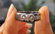 8 mm Wide Vampire Ring Demon Skull Horns Mens Wedding Band, Sterling Silver, Motorcycle Biker Ring,  Birthstone January gemstone ring