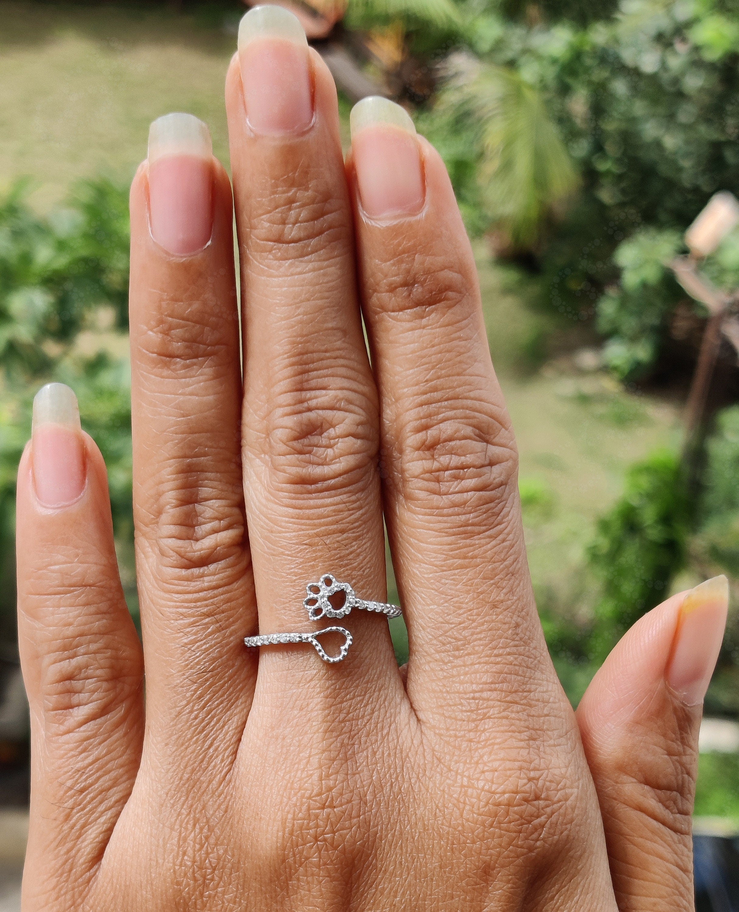 Pet Lovers' Silver and Gold Moissanite Paw Print Ring - Adorable Claw Jewelry