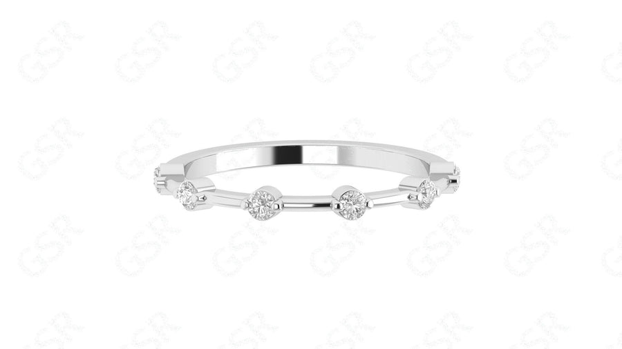 Elegant Round Moissanite Dainty Wedding Band - Silver and Gold Stackable Ring