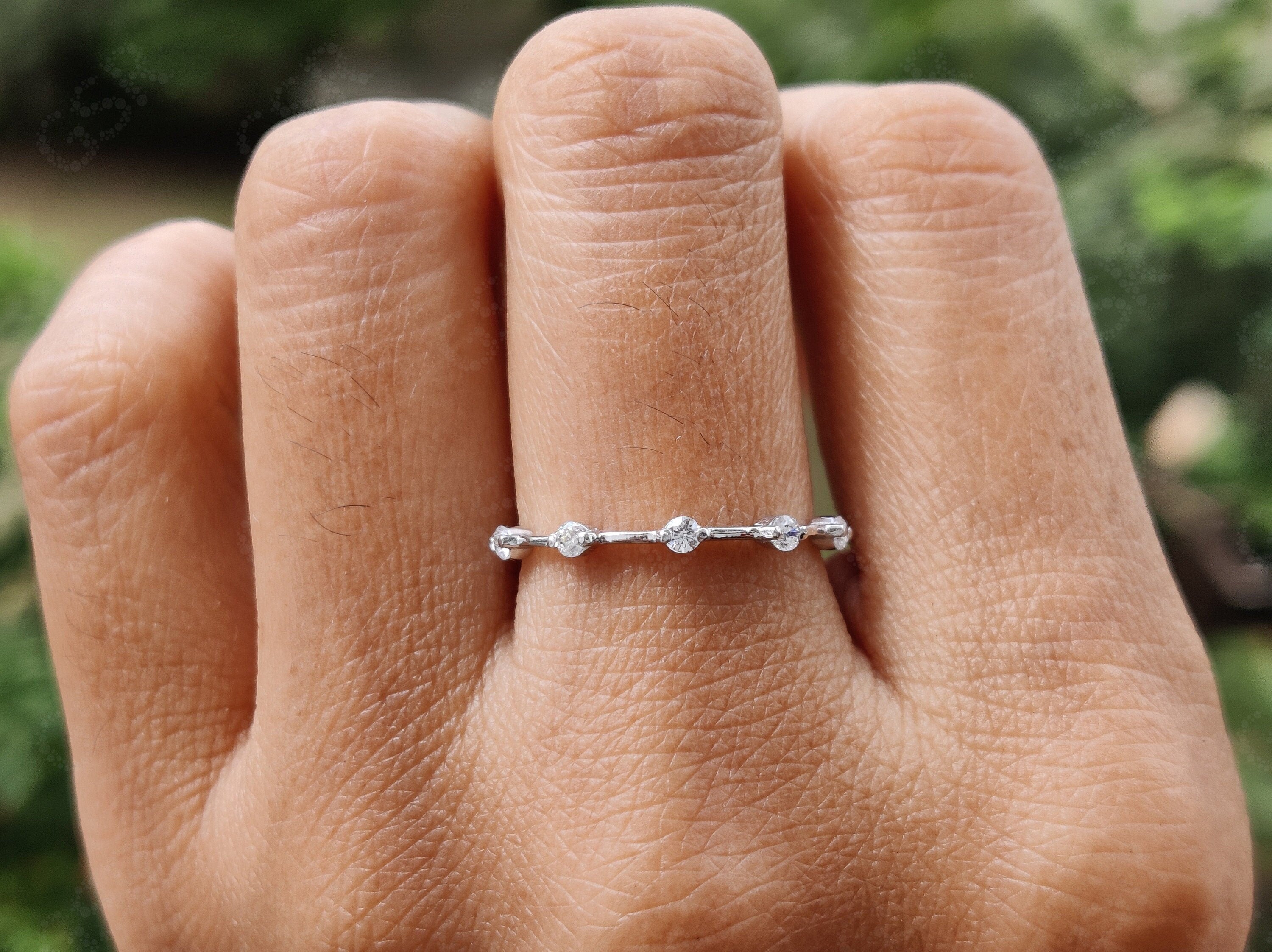 Elegant Round Moissanite Dainty Wedding Band - Silver and Gold Stackable Ring