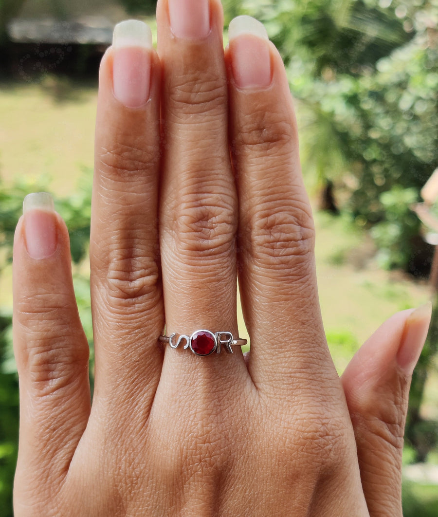 Personalized Initial Birthstone Ring - Thoughtful Birthday Gifts - Dainty Silver and Gold Gemstone Ring - Ideal Gift for Mom - Unique Letter Rings