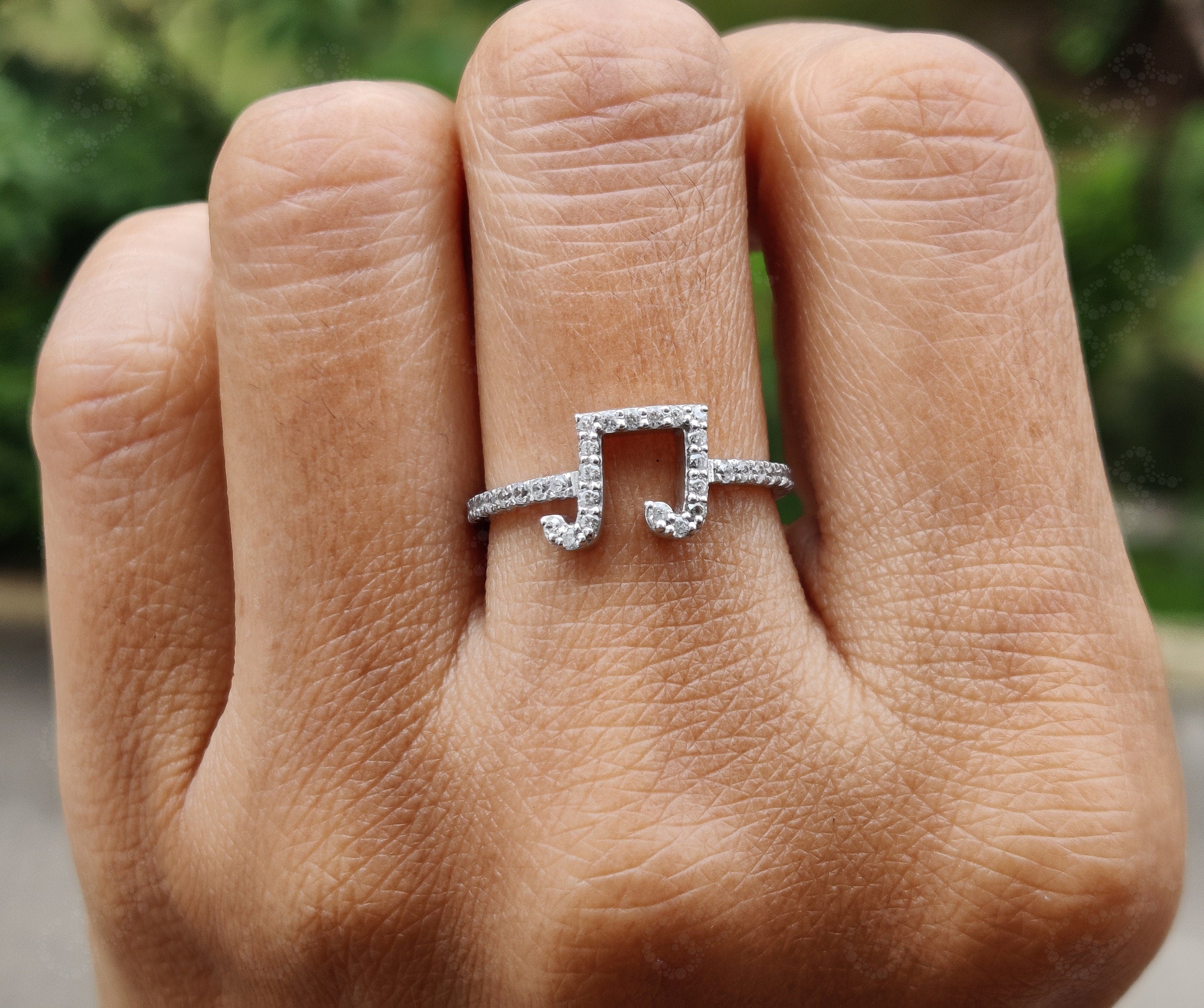 Elegant Musical Note Ring - Silver and Gold Music Symbol Beauty - Moissanite Diamond Harmony - Music Lover's Gift - Musical Jewelry