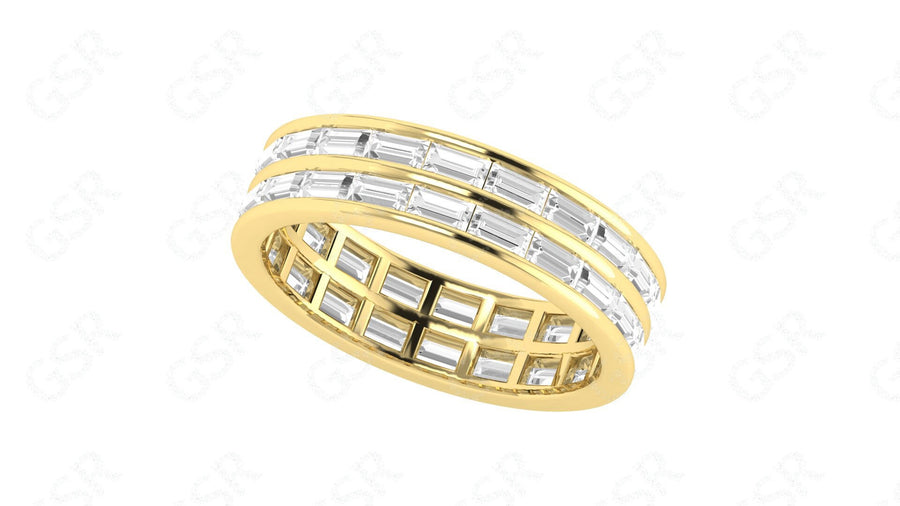 Baguette Moissanite Eternity Ring - 2 Row Silver and Gold Minimalist Band
