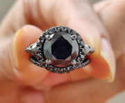 3.60 Ct Gothic Skull Bridal Wedding Ring Set, Large Round Black Diamond, Unique Women Engagement ring set, Stacking Matching Band for Her