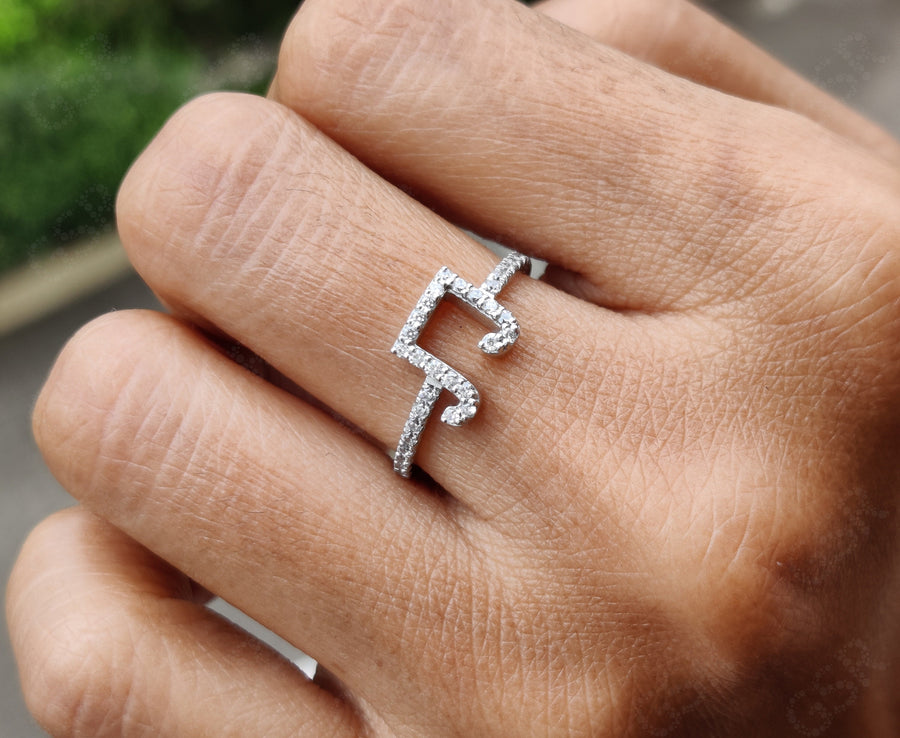 Elegant Musical Note Ring - Silver and Gold Music Symbol Beauty - Moissanite Diamond Harmony - Music Lover's Gift - Musical Jewelry