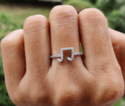 Elegant Musical Note Ring - Silver and Gold Music Symbol Beauty - Moissanite Diamond Harmony - Music Lover's Gift - Musical Jewelry