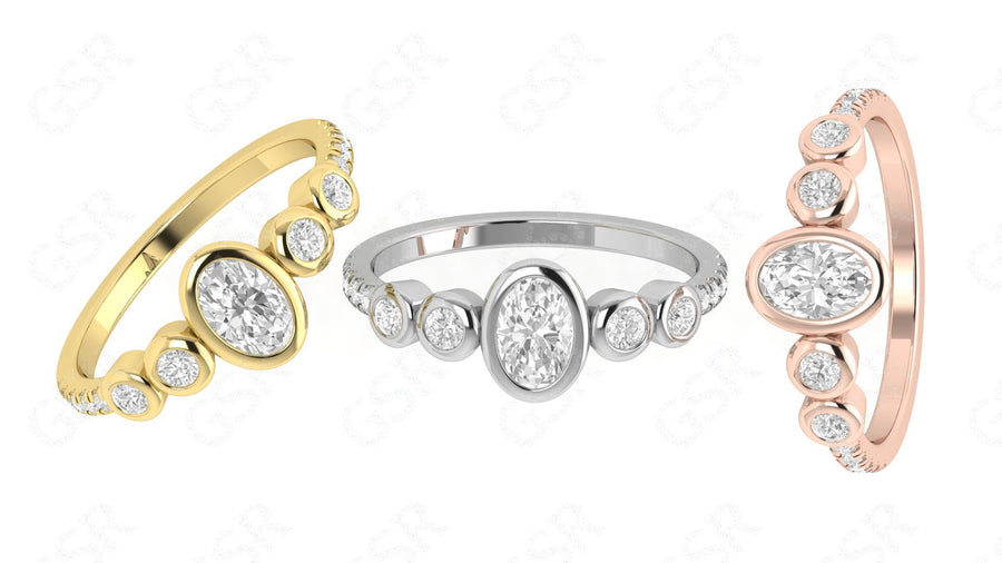 Elegant 5 Stone Oval Engagement Ring - Silver and Gold Minimalist Beauty - Moissanite Diamond Bezel Set Ring - Rings for Women - Dainty Wedding Ring