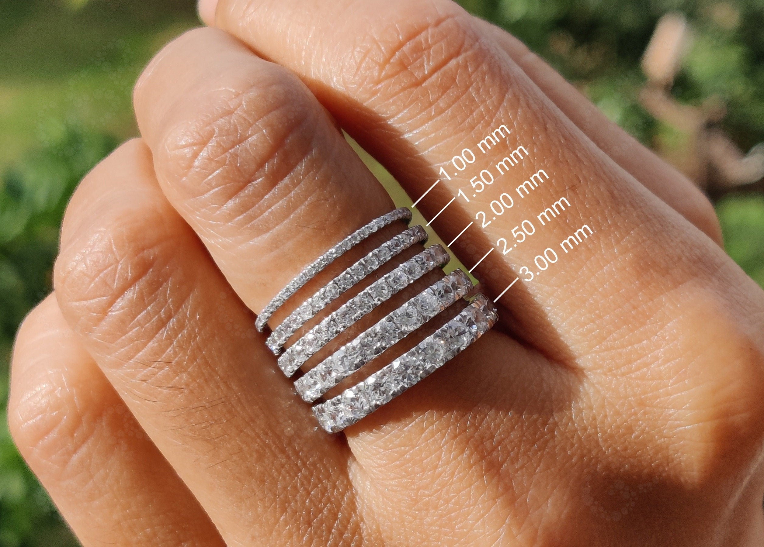 Elegant Silver and Solid Gold Lab Grown Diamond Full Eternity Band - Lab Diamond Pave Ring, Ideal Pave Wedding Band and Stack Ring for Women
