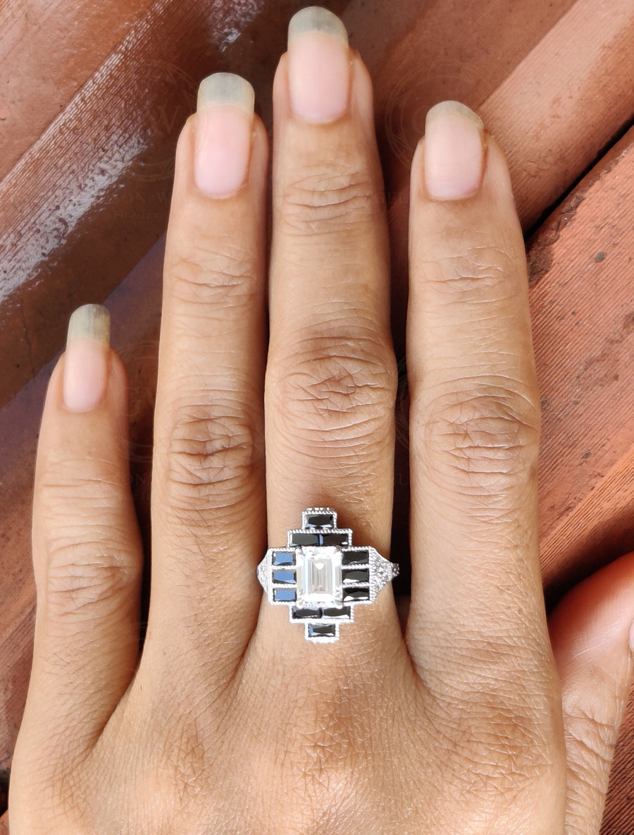 Estate Jewelry Rings, Antique Engagement Rings, Black Baguette Vintage Engagement Ring