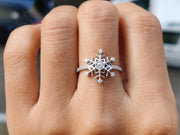 Christmas Snowflake Ring - Silver and Solid Gold Stackable Beauty for Holiday Festivities