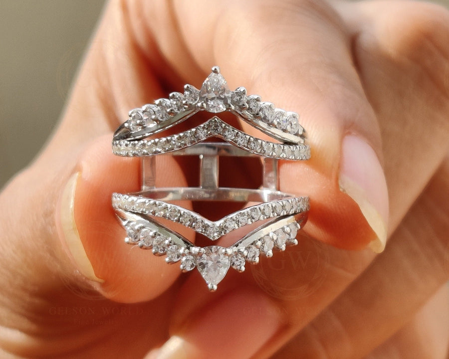 Ring Jacket, V-Shaped Wedding Ring Enhancer , Ring enhancers and wraps, Silver and Gold Moissanite ring enhancer, Women's Ring Promise band Gift