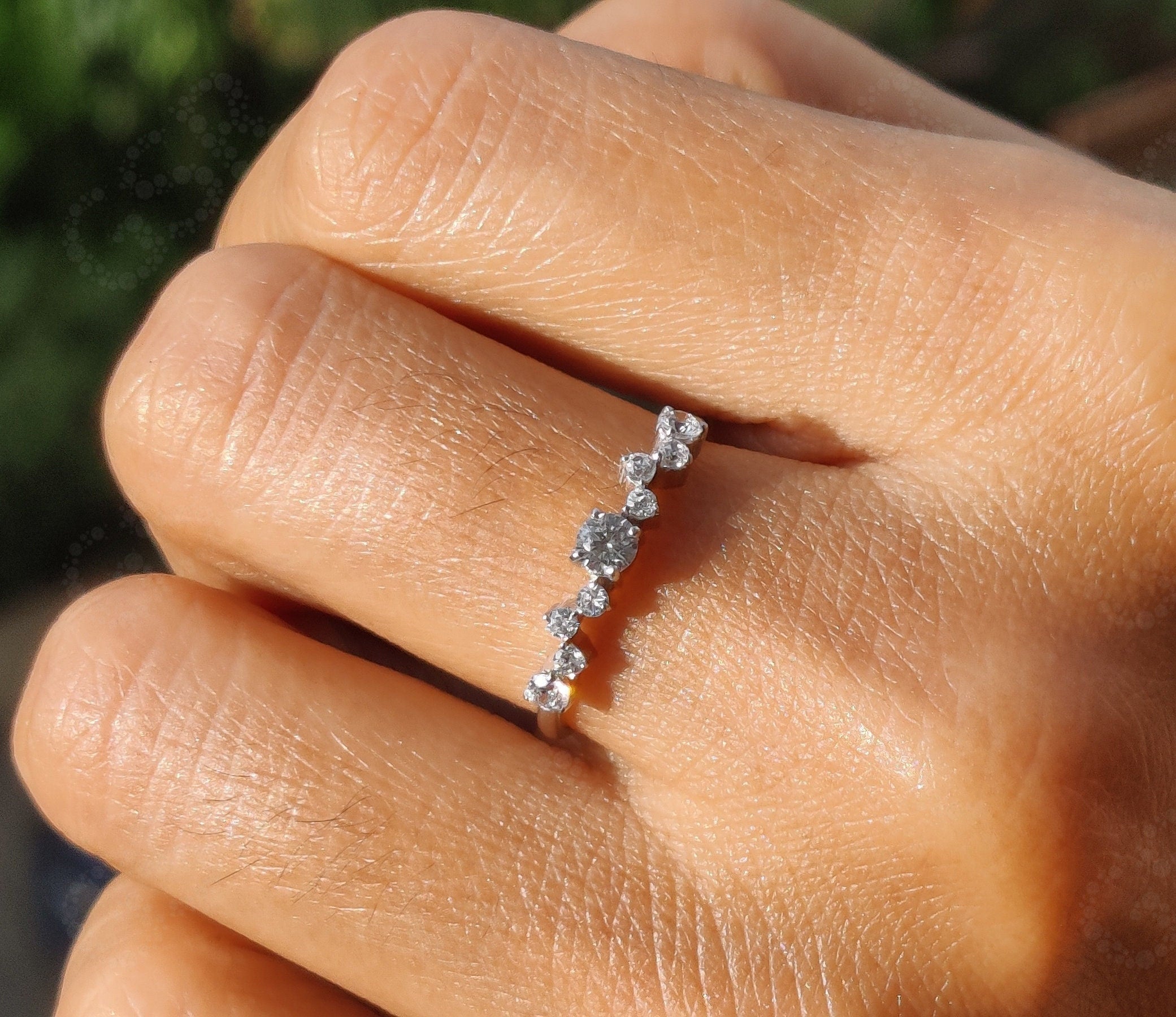 Elegant Cluster Minimal Gold Ring - Silver and White Gold Stackable Beauty with Colorless Moissanite - Dainty Promise Ring, Perfect Gift for Her
