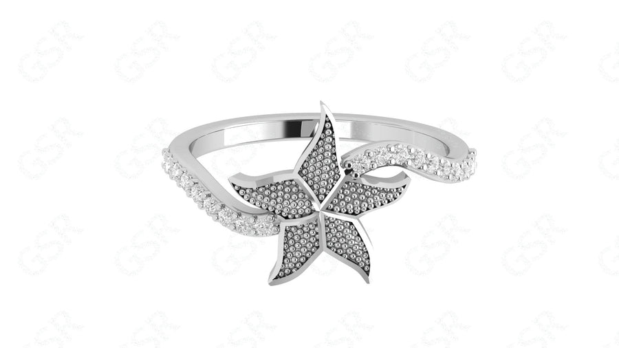 Elegant Silver and Gold Moissanite Starfish Ring - Unique Stacking Beauty Inspired by Sea Stars - Dainty Minimalist Ring for Women