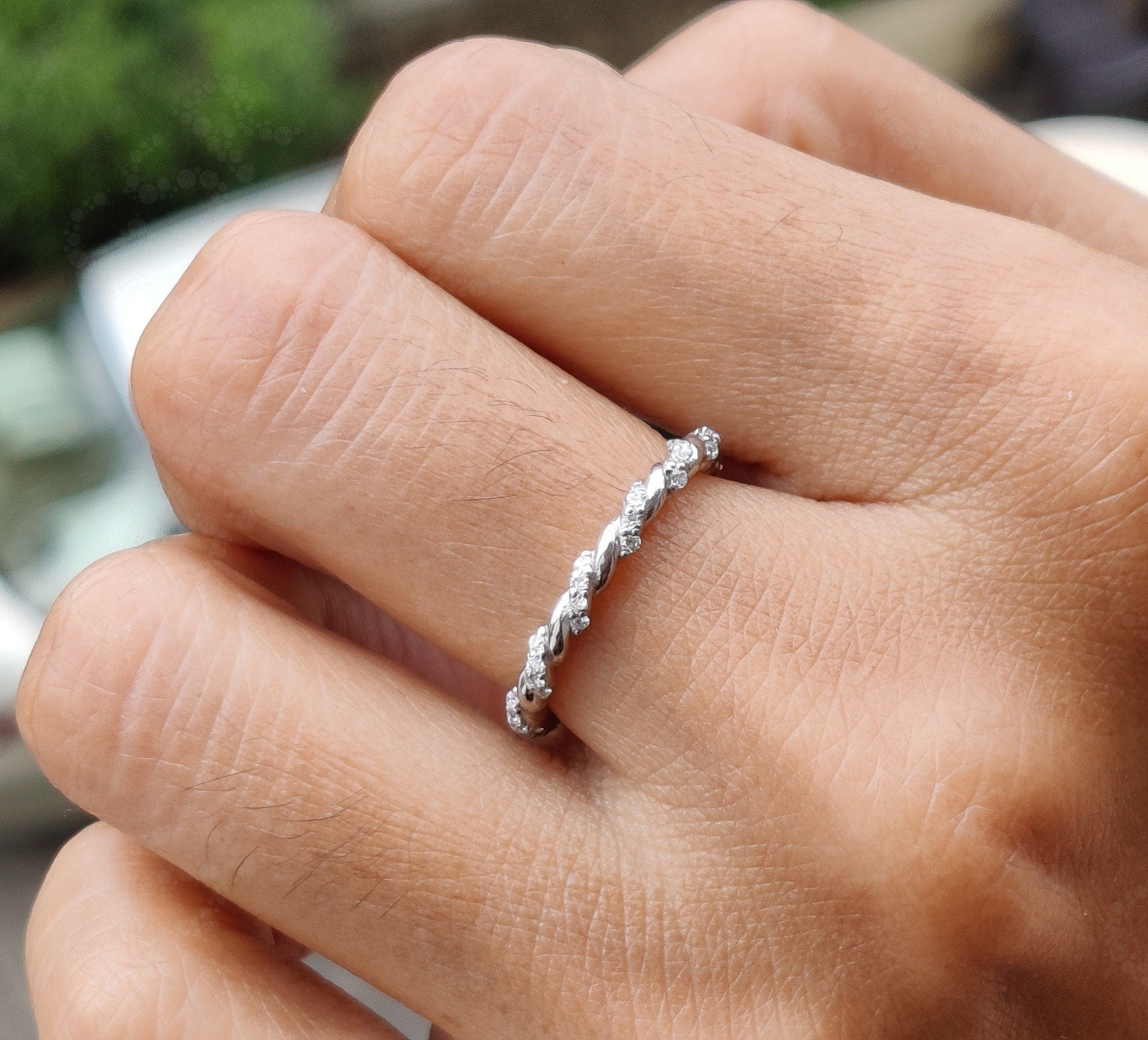 Twisted Wedding Band - Twisted Rope Ring - Silver and Gold Braided Ring - Moissanite Eternity Twisted Wire Ring - Women's Wedding Ring