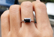Onyx Elegance: Black Onyx Solitaire Engagement Ring, a Minimalist Silver and Gold Women's Ring for Timeless Elegance