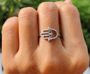 Hamsa Moissanite Ring - Silver and Gold Stacking Ring for Good Luck and Style