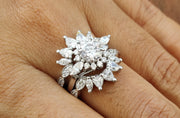 Starburst Engagement Enhancer Guard Ring, Round Marquise & Pear Moissanite Vintage Bridal Ring Set