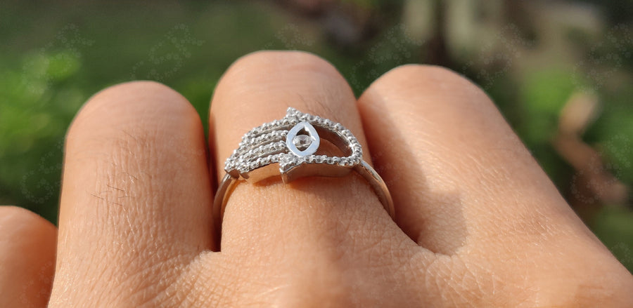 Hamsa Moissanite Ring - Silver and Gold Stacking Ring for Good Luck and Style