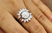Ring Enhancer white gold, Pear Floral Engagement Ring, Solitaire Ring Enhancer