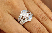 Moissanite Enhancer Ring, Ring wraps, Wedding Ring Enhancers, Ring Enhancer white gold, Pear Halo Engagement Ring, Solitaire Ring Enhancer