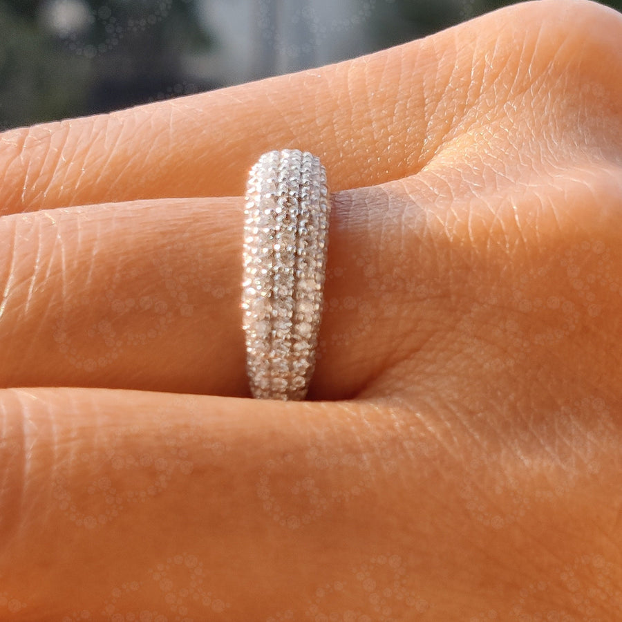 Cluster Pave Dome Ring - Silver, Solid Gold, and Moissanite Stacking Band