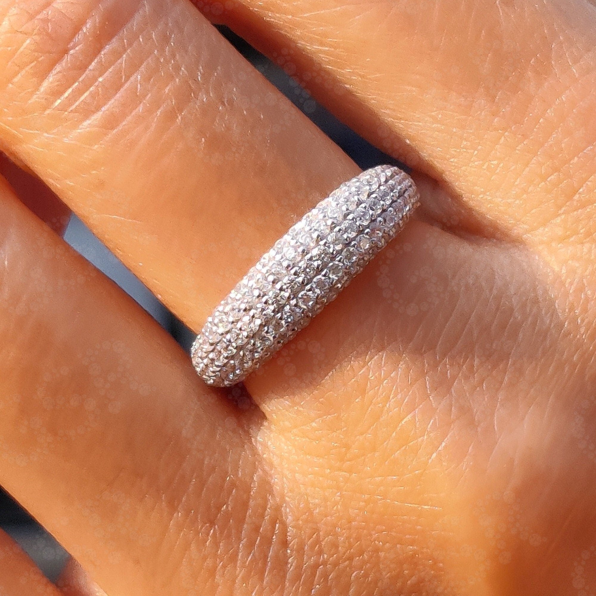 Cluster Pave Dome Ring - Silver, Solid Gold, and Moissanite Stacking Band