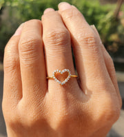 Heartfelt Hollow Heart Ring: Silver and Gold Moissanite Love in a Dainty Design