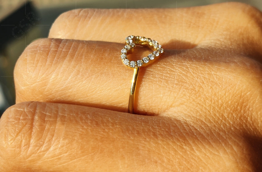 Heartfelt Hollow Heart Ring: Silver and Gold Moissanite Love in a Dainty Design