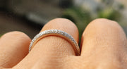 Knife Edge Full Eternity Wedding Band with Round Moissanite - Silver & Gold Stacking Ring Set