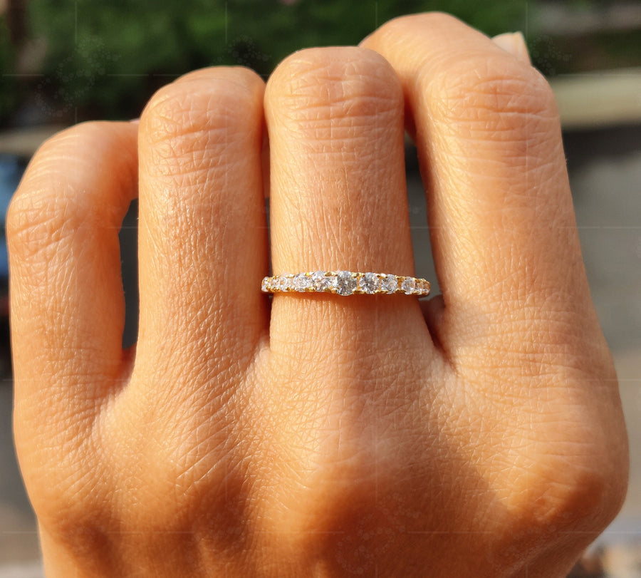 Graduated Moissanite Anniversary Ring in Silver and Gold - Simple and Elegant Wedding Band for Her