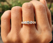 7 Stone Moissanite Wedding Ring - Round Moissanite Anniversary Band in Silver and Gold - U Prong Stackable Ring