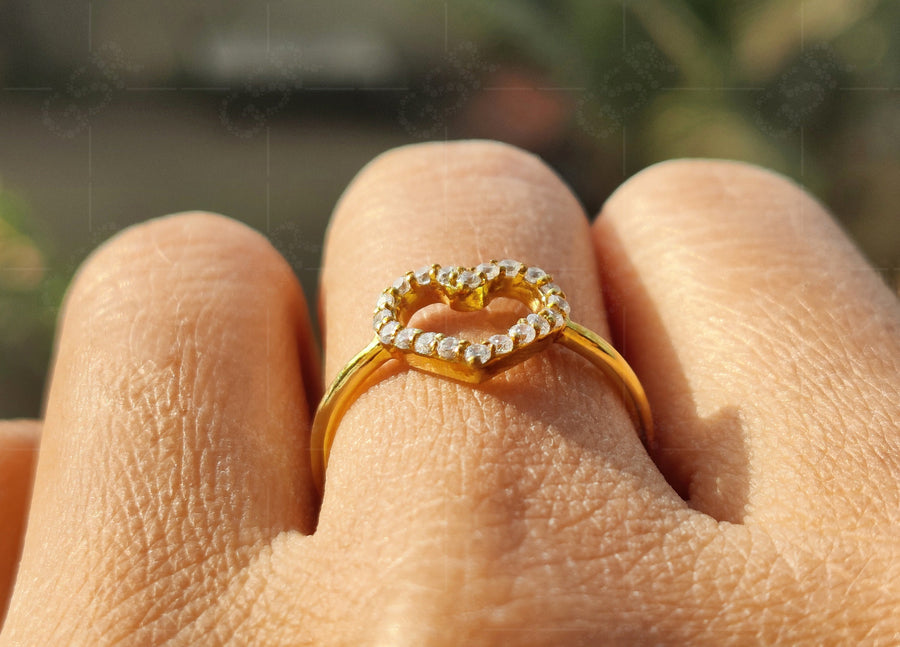 Heartfelt Hollow Heart Ring: Silver and Gold Moissanite Love in a Dainty Design