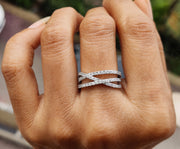 Elegant Criss Cross Moissanite Half Eternity Band - X Criss Cross Wedding Ring - Minimalist X-Shaped Moissanite Ring - Overlapping Dainty Beauty