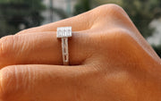 Vintage Minimal Engagement Ring - Baguette Moissanite Dainty Gold and Silver Stackable Beauty - Art Deco Fine Jewelry